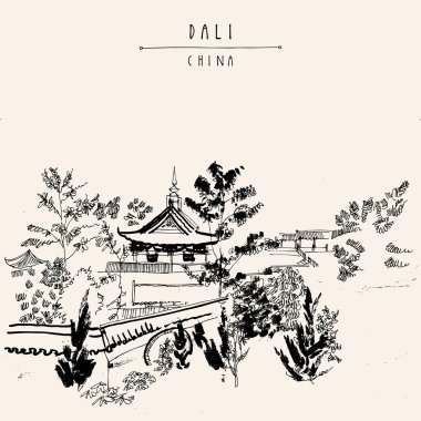 Traditional Chinese temple in  park Dali clipart