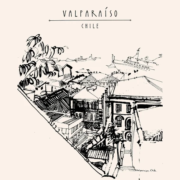 Valparaíso (Valparaiso), Chili, Zuid-Amerika briefkaart — Stockvector