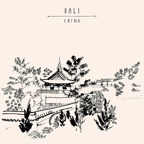 Traditional Chinese temple in  park Dali — Stockvector