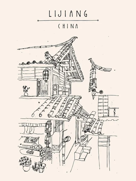บ้านจีนดั้งเดิมในลี่เจียง — ภาพเวกเตอร์สต็อก