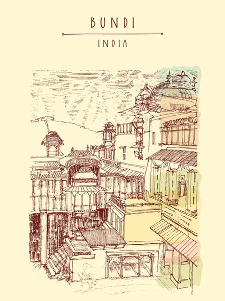 Bundi rajasthan Índia cartão postal — Vetor de Stock