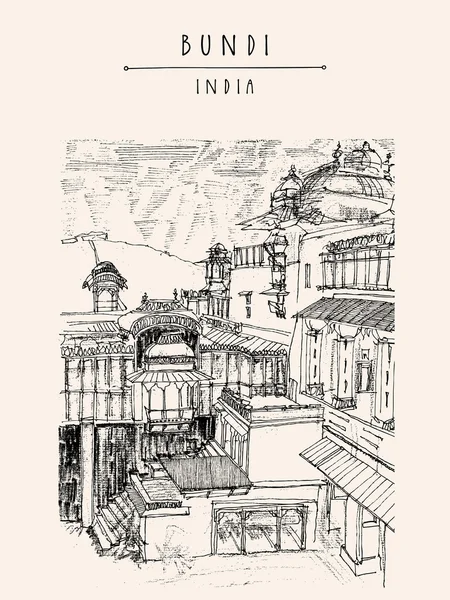 Bundi Rajasthan Indie pohlednice — Stockový vektor