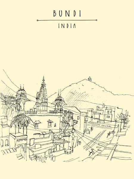 Bundi Rajasthan Indien vykort — Stock vektor