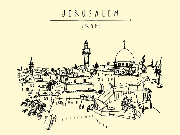 Jerusalem, Israel gamla stadens silhuett — Stock vektor