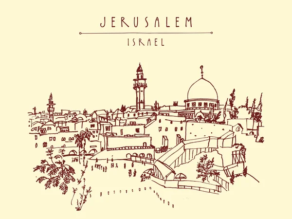 Oude skyline van de stad Jeruzalem, Israël — Stockvector