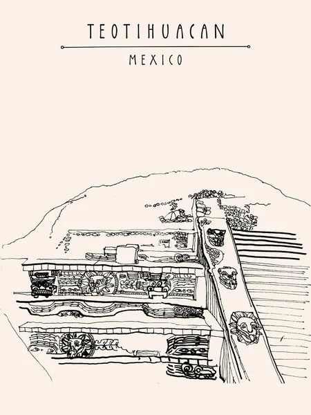 Cartão postal de teotihuacan mexico — Vetor de Stock