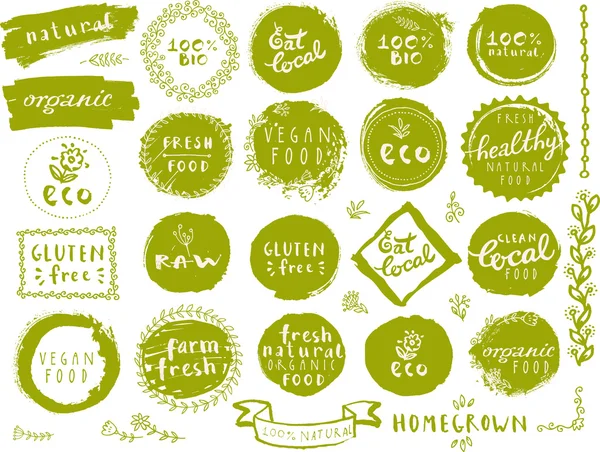 Set of 100% bio organic logos — Stockvector