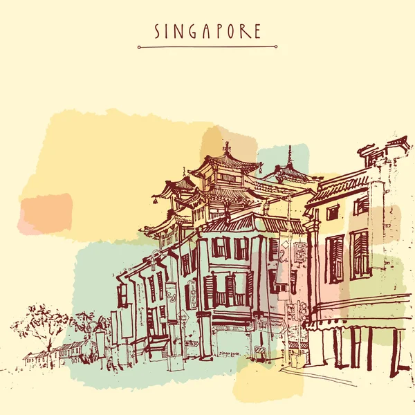 Singapore vintage briefkaart — Stockvector