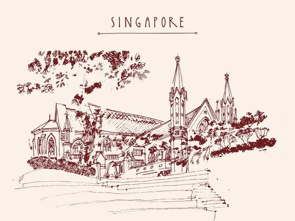 Postal vintage de Singapur — Archivo Imágenes Vectoriales