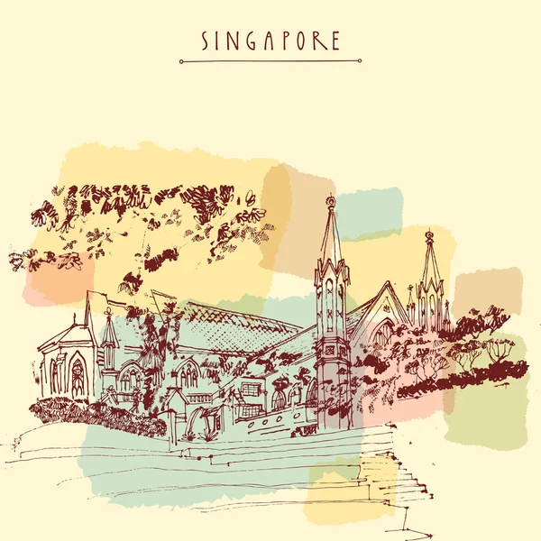 Singapur vintage kartpostal — Stok Vektör