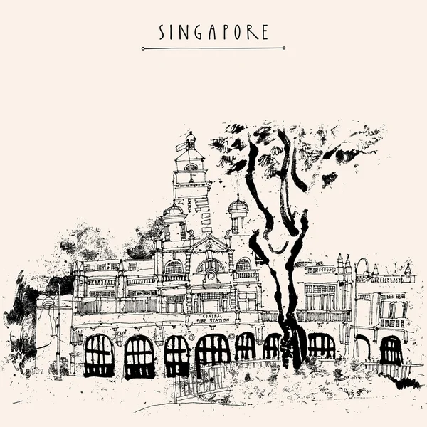 Singapore vintage postcard — Stock Vector