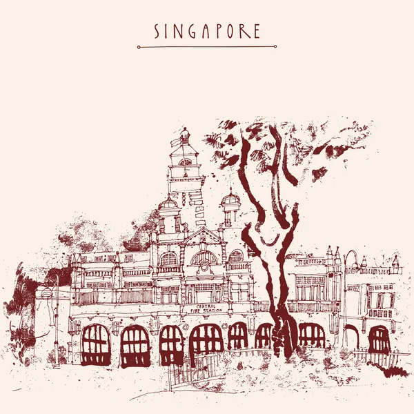 Singapore vintage briefkaart — Stockvector