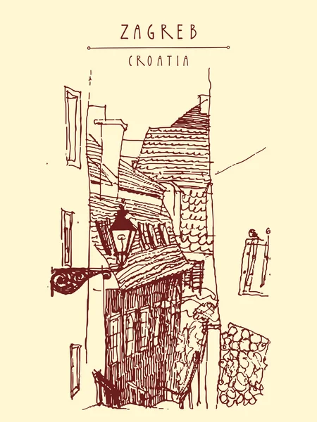 ザグレブ クロアチア手描き下ろしポストカード — ストックベクタ