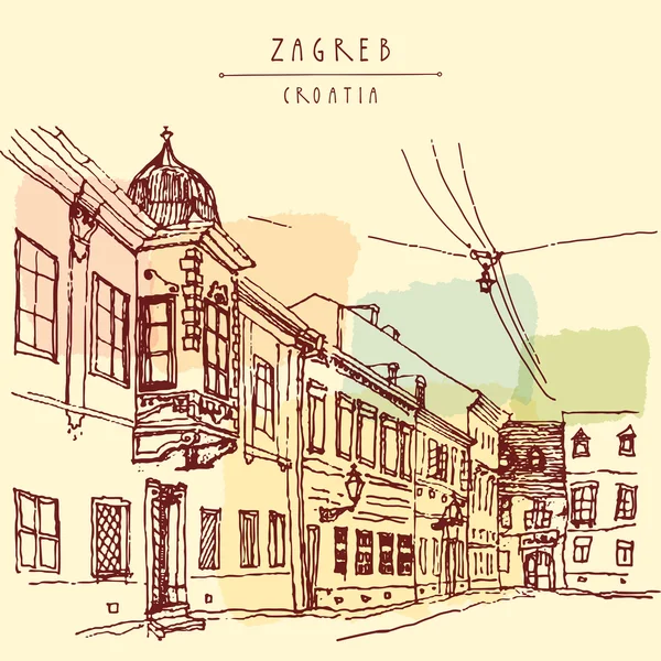 Zagreb Croatie carte postale dessinée à la main — Image vectorielle