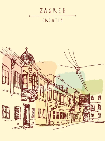 Zagreb Hırvatistan el çekilmiş kartpostal — Stok Vektör