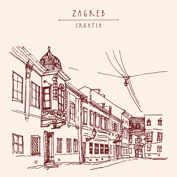 Zagreb Kroatien handgezeichnete Postkarte — Stockvektor