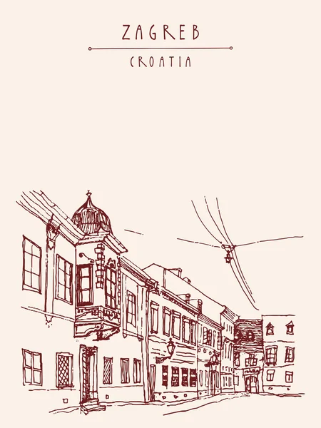Zagreb Croatia hand dras vykort — Stock vektor