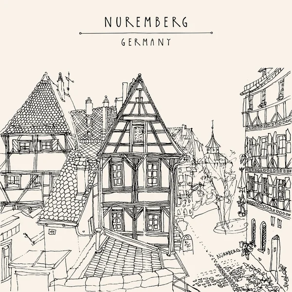 Nuremberg, Germany, Europe postcard — 图库矢量图片