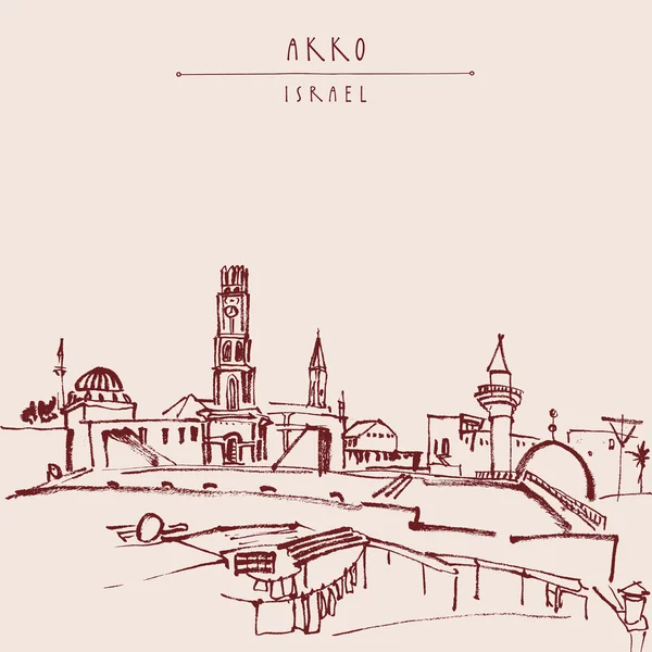 Vista de Akko, Israel — Vector de stock