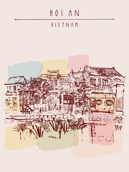 Hoi An ,Vietnam  postcard — Stock Vector