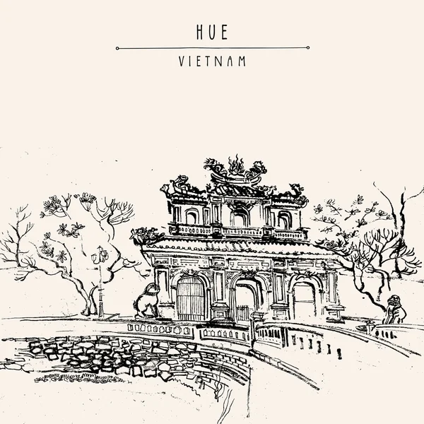 Cartão postal tradicional da arquitetura vietnamita — Vetor de Stock