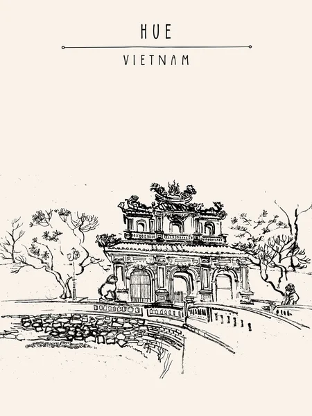 Carte postale de l'architecture traditionnelle vietnamienne — Image vectorielle