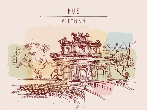 Postal tradicional de arquitectura vietnamita — Vector de stock