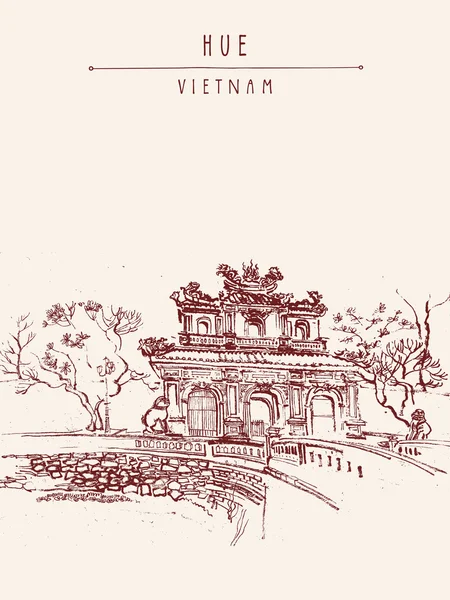 Traditionella vietnamesiska arkitekturen vykort — Stock vektor