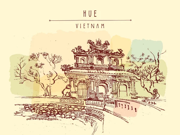 Hagyományos vietnami építészet képeslap — Stock Vector