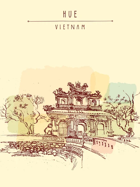 Traditional Vietnamese architecture  postcard — Stock Vector