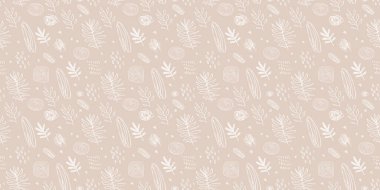Açık bej renkli, çiçeksiz desen. Organik boho estetik kusursuz doku baskısı. Elle çizilmiş klasik doğal botanik çizimi