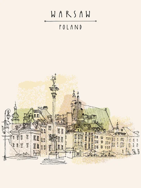 Πλατεία του κάστρου, σε καρτ ποστάλ της Βαρσοβίας — Διανυσματικό Αρχείο