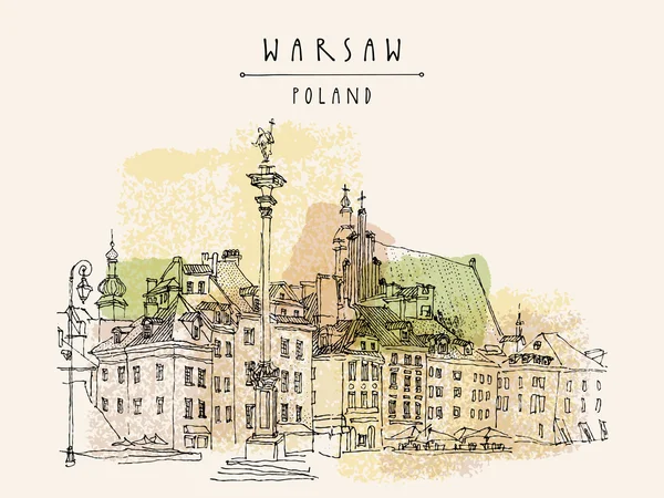 Castle Square in Warsaw postcard — Stock Vector