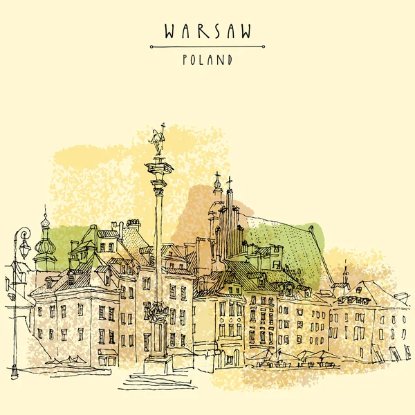 Varşova kartpostal Castle Square — Stok Vektör