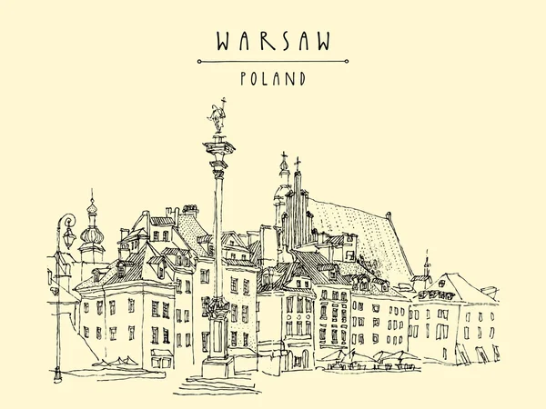 Castle Square in Warschau briefkaart — Stockvector