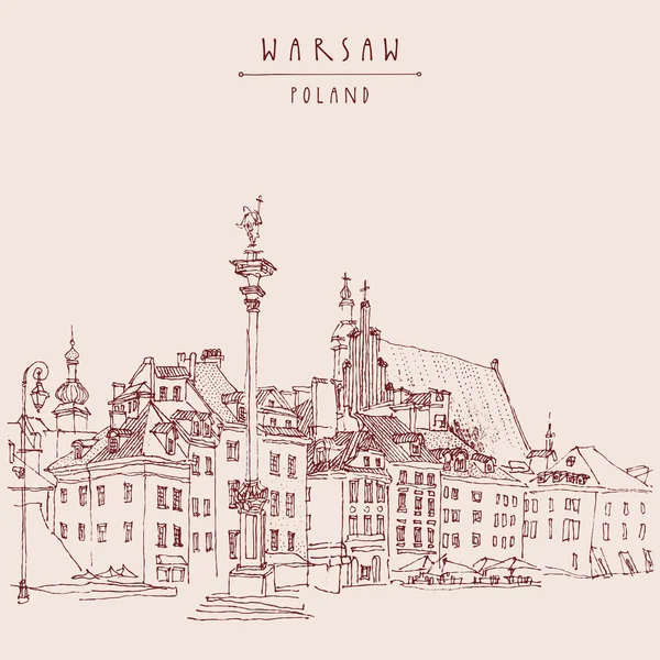 Zámecké náměstí ve Varšavě pohlednice — Stockový vektor