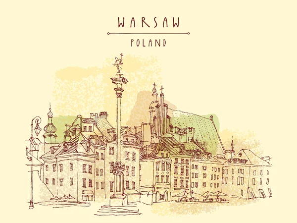 Castle Square in Warsaw postcard — Stock Vector