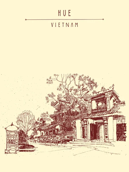 Vietnamese architecture postcard — Stock Vector