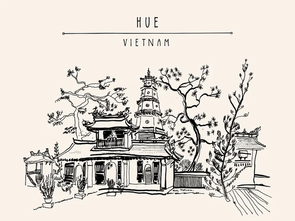 Thien Mu templo pagoda — Vector de stock