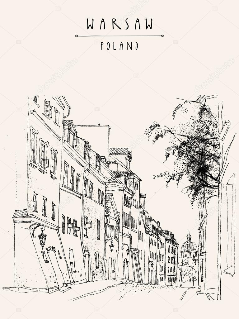 old center of Warsaw postcard