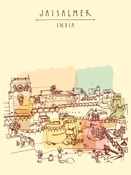 El fuerte de Jaisalmer y la ciudad — Archivo Imágenes Vectoriales