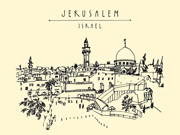 Mur des lamentations à Jérusalem, carte postale — Image vectorielle