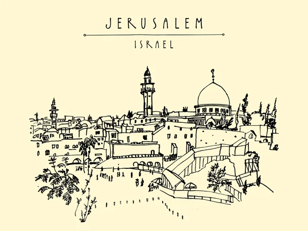 Wailing wall in Jerusalem, postcard — 스톡 벡터