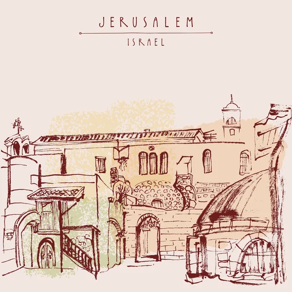 Oude skyline van de stad Jeruzalem, Israël — Stockvector