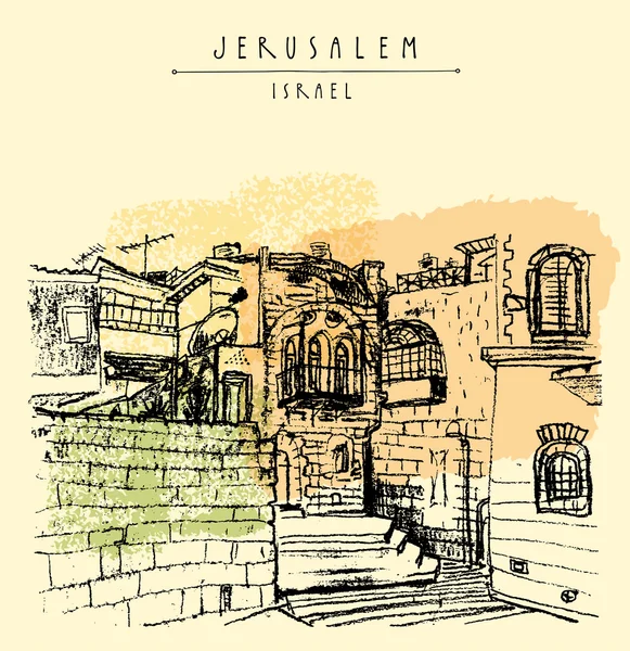 Jerusalem, Israel gamla stadens silhuett — Stock vektor