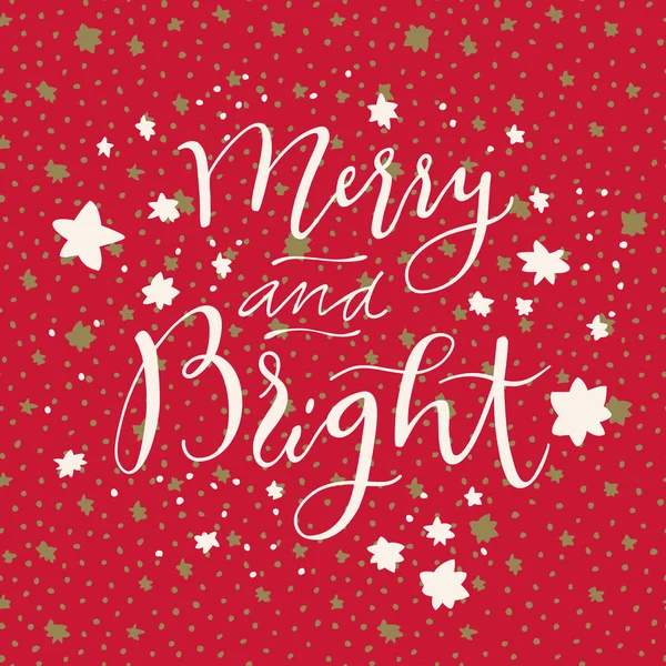 Merry and Bright calligraphic card in retro style — ストックベクタ