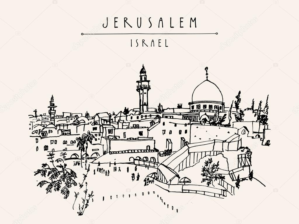 Wailing wall in Jerusalem, postcard