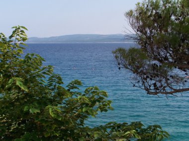 Kristal mavi deniz ile kayalık Hırvat sahil