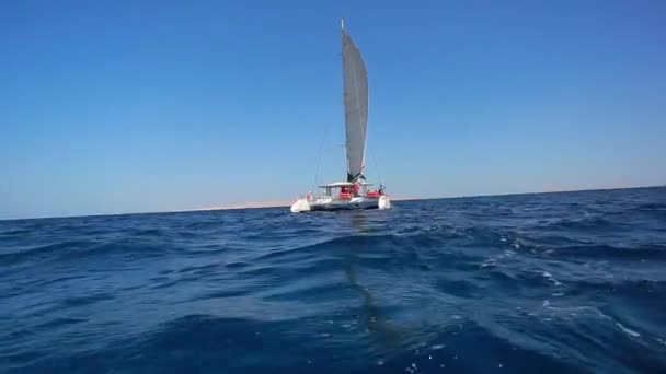 Segelboot auf dem Weg zum Meer — Stockvideo