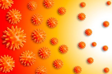 Background image with a coronavirus infection molecule. A red molecule on a red-yellow-white background.